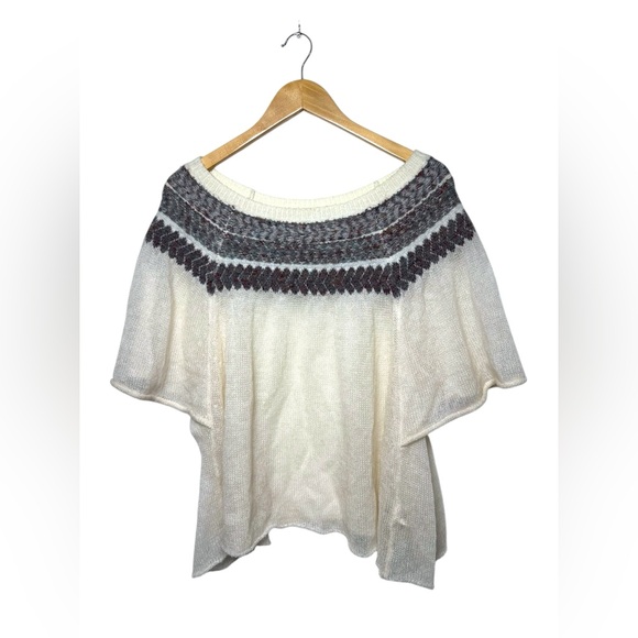 Free People Lock Lomand Sweater Wool Blend Sheer Knit Fair Isle Size XS Ivory - Picture 3 of 7